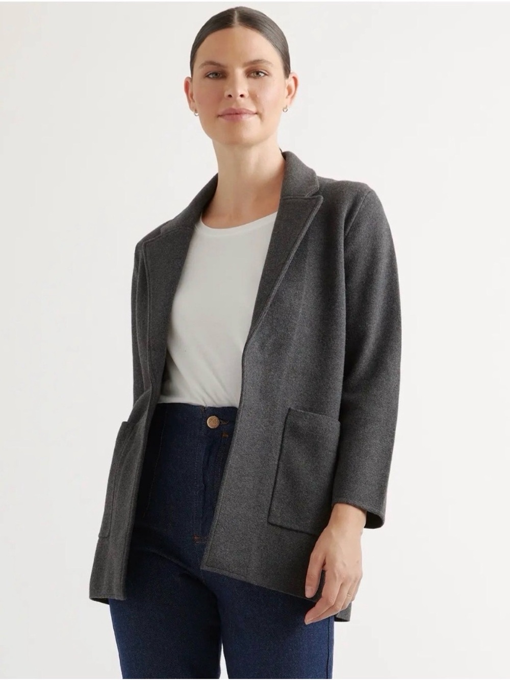 Quince Charcoal Gray Open-Front Blazer